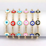 Rainbow Evil Eyes Charm CZ Tennis Bracelet Adjustable