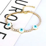 Rainbow Evil Eyes Charm CZ Tennis Bracelet Adjustable