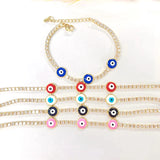 Rainbow Evil Eyes Charm CZ Tennis Bracelet Adjustable