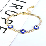 Rainbow Evil Eyes Charm CZ Tennis Bracelet Adjustable
