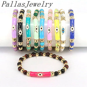 5Pcs Natural Stone Beaded Bracelets with Eye Charm for Women Men