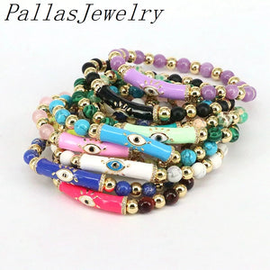5Pcs Natural Stone Beaded Bracelets with Eye Charm for Women Men