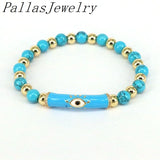 5Pcs Natural Stone Beaded Bracelets with Eye Charm for Women Men