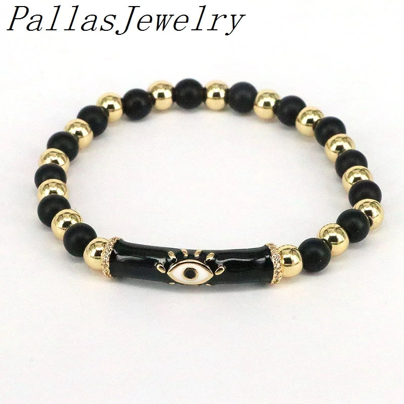 5Pcs Natural Stone Beaded Bracelets with Eye Charm for Women Men
