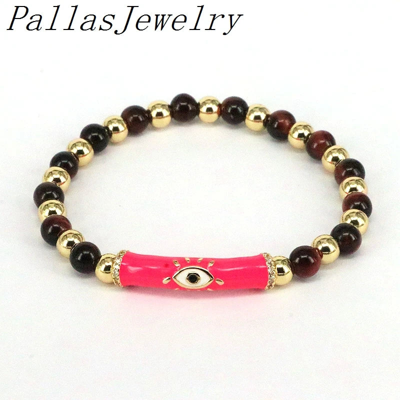 5Pcs Natural Stone Beaded Bracelets with Eye Charm for Women Men