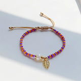 5Pcs Leaf Charm Bracelets Colorful Seed Beads Adjustable Rope Pulseras Femme