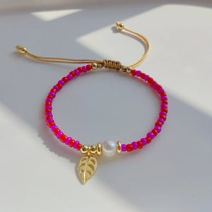 5Pcs Leaf Charm Bracelets Colorful Seed Beads Adjustable Rope Pulseras Femme