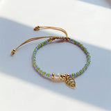 5Pcs Leaf Charm Bracelets Colorful Seed Beads Adjustable Rope Pulseras Femme