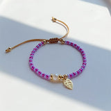 5Pcs Leaf Charm Bracelets Colorful Seed Beads Adjustable Rope Pulseras Femme