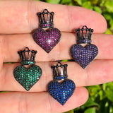 5Pcs CZ Pave Crown Heart Charms Plated Pendant For Jewelry Making