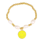 5Pcs Smiley Face Bangle Bracelets for Women Freshwater Pearls and Beads