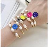 5Pcs Smiley Face Bangle Bracelets for Women Freshwater Pearls and Beads