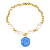 5Pcs Smiley Face Bangle Bracelets for Women Freshwater Pearls and Beads