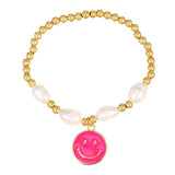 5Pcs Smiley Face Bangle Bracelets for Women Freshwater Pearls and Beads