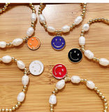 5Pcs Smiley Face Bangle Bracelets for Women Freshwater Pearls and Beads