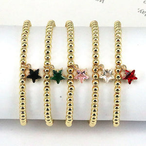 Colorful Zircon Star Charm Bracelet Round Bead Adjustable Chain Women Jewelry