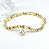 Colorful Zircon Star Charm Bracelet Round Bead Adjustable Chain Women Jewelry