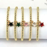 Colorful Zircon Star Charm Bracelet Round Bead Adjustable Chain Women Jewelry