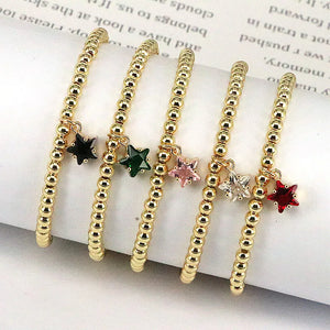 Colorful Zircon Star Charm Bracelet Round Bead Adjustable Chain Women Jewelry