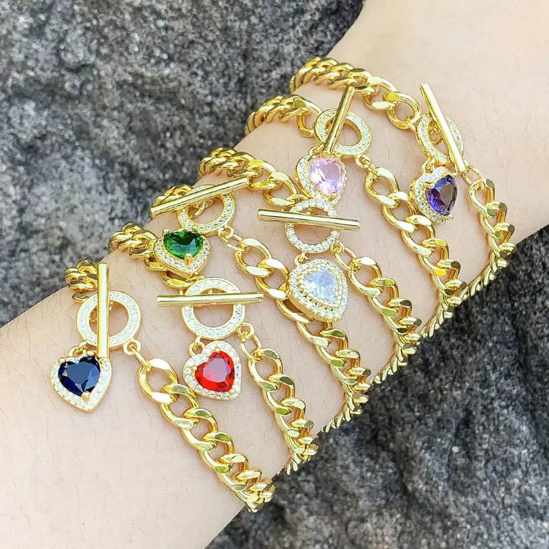 5Pcs CZ Crystal Heart Bracelets for Women Plated OT Buckle Dainty Jewelry