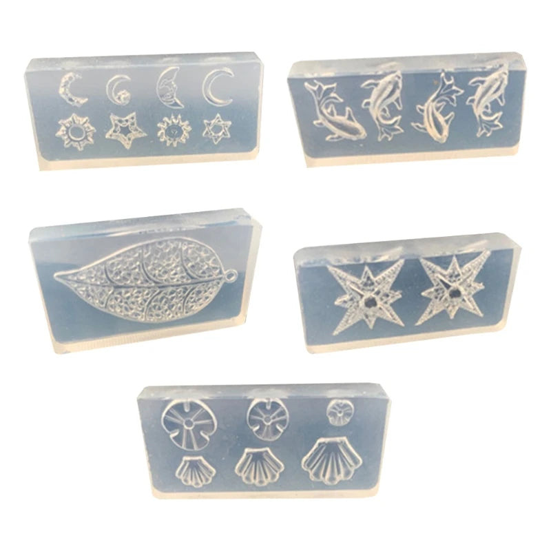 5Pcs Resin Mold Leaves Flower Starfish Shell Nail Carving Decor Silicone Mould