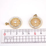 5Pcs CZ Flower Pendants Crystal Round Charms
