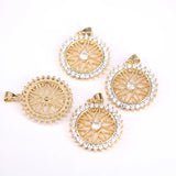 5Pcs CZ Flower Pendants Crystal Round Charms