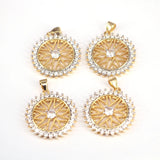 5Pcs CZ Flower Pendants Crystal Round Charms