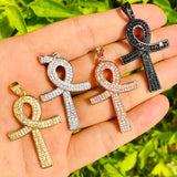 5Pcs CZ Pave Ankh Charms Plated Egyptian Pendant for Jewelry