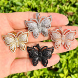 5Pcs CZ Pave Butterfly Pendant Charms Silver Plated Jewelry Making