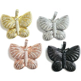 5Pcs Cubic Zirconia Pave Butterfly Pendant Charms Silver Plated