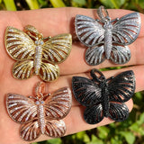 5Pcs Cubic Zirconia Pave Butterfly Pendant Charms Silver Plated