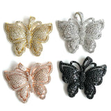 5Pcs CZ Pave Butterfly Pendant Charms Silver Plated Jewelry Making