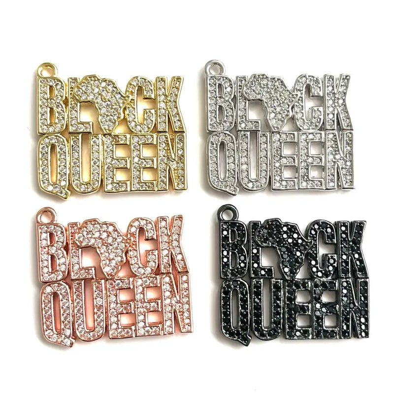 5Pcs CZ Pave Queen Word Charms Pendant Bracelet Necklace Jewelry Making
