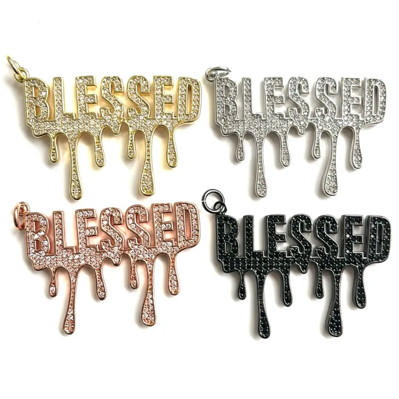 5Pcs CZ Pave Blessed Word Charms Letter Pendant for Jewelry Making