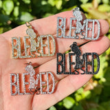 5Pcs CZ Pave Blessed Word Letter Charms for Jewelry Making