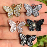 5Pcs CZ Butterfly Pendant Charms for Jewelry Making, Plated