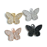 5Pcs CZ Butterfly Pendant Charms for Jewelry Making, Plated