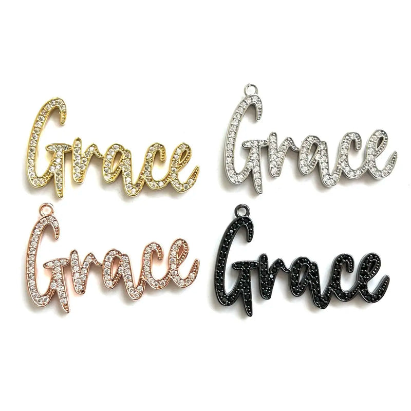 5Pcs CZ Grace Word Charms Letter Pendant For Jewelry Making
