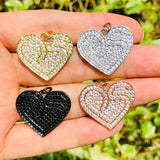 5Pcs CZ Heart Charms Plated Pendant Woman Jewelry Findings Accessories