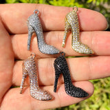 5Pcs CZ Pave High Heel Charm Shoes Pendant For Jewelry Making
