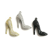 5Pcs CZ Pave High Heel Charm Shoes Pendant For Jewelry Making