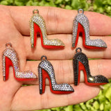 5Pcs CZ High Heel Shoes Charms Pendants for Jewelry Making