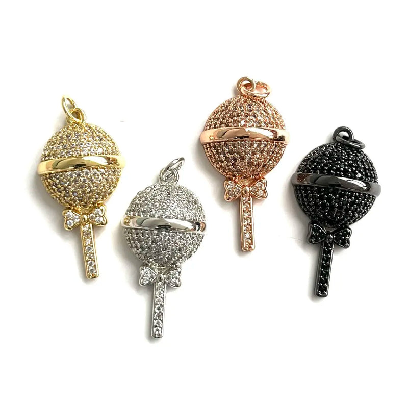 5Pcs CZ Pave Lollipop Charms Pendant for Jewelry Making