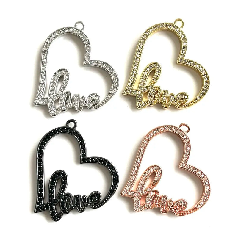 5Pcs CZ Love Heart Charms Plated Letter Pendant for Jewelry Making