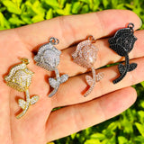 5Pcs CZ Pave Rose Flower Charms Plated Pendant Jewelry Making