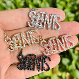 5Pcs CZ Pave Saints Word Charms Letter Pendant Bracelet Necklace Bangle