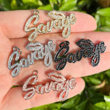 5Pcs CZ Pave Savage Word Charms Plated Letter Pendant For Jewelry Making