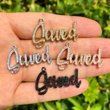 5Pcs CZ Pave Saved Word Charms Plated Letter Pendant Jewelry Making