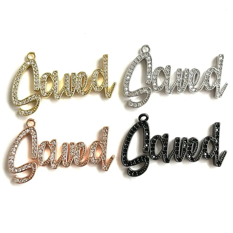 5Pcs CZ Pave Saved Word Charms Plated Letter Pendant Jewelry Making